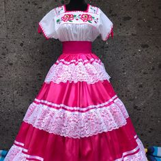 Mexican China Oaxaca Pink Frida Khalo Waits 20’ Strips 18’ Skirt Length 39’ Skirt Only Folklorico Dresses, Disney Princess Party, Mexican Dresses, Princess Party, Skirt Length, Circus, Maxi Dress, China, Womens Dresses