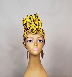 Gorgeous yellow headwrap beauty Yellow Ankara, Ankara Scarf, African Scarf, Turban Scarf, Turban For Women, Ankara Headwrap, Scarf Turban, African Turban, Yellow Headband