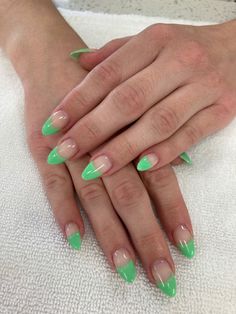 Thick French Tip Nails, Thick French Tip, Oval Acrylic Nails, 2022 Nails, Tips Nails, Green French, Colorful Nails, Tip Nails, French Tips