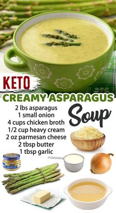 the ingredients for creamy asparagus soup are shown