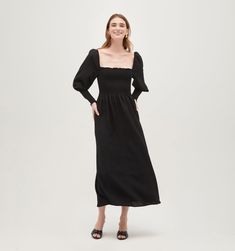 The Grace Maxi Nap Dress - Black Textured Check - Hill House Home Nap Dress, House Dresses, Sleepwear Dress, Hill House, House Dress, The Grace, Black Textures, Navy And Green, Square Neckline