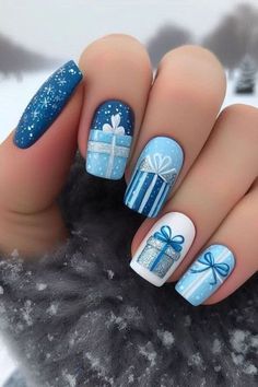 Winter Nails | Winter Nail Ideas | Winter Nail Designs | Winter Nails 2024 | Winter Nails Acrylic | Winter Nail Colors | Winter Nail Art | Winter Nails Short | Winter Nails Christmas | Winter Nails Blue | Winter Nails Gel | Winter Nails With Designs | Winter Nail Art Classy Christmas Nail Designs, Christmas Nails Simple Classy, Nails Blue Silver, Blue Christmas Theme, Winter Nails Blue, Trendy Christmas Nails, Sparkly Nail Designs, Penguin Nails, Blue Christmas Nails