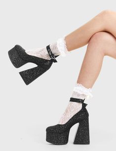 Heels And Socks, Platform Creepers, Knee High Platform Boots, Dolls Kill Shoes, Creepers Shoes, Designer Footwear, Sandals Wedge, Black Platform Heels, Designer High Heels