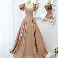 Blue Tulle Long Prom Dress, A-Line Evening Dress · Little Cute · Online Store Powered by Storenvy Ball Gown Aesthetic, Light Brown Dress, Gown Aesthetic, Brown Dresses Formal, Champagne Formal Dresses, Dresses Fancy, A Line Prom Dress, Prom Dress Evening, Party Mode