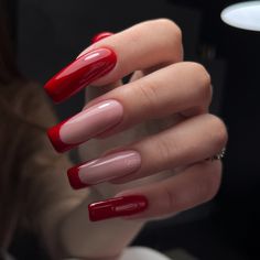 Red Aesthetic Nails, Red Orange Nails, Vintage Nails, French Acrylic Nails, Nails Only