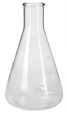 a glass flask filled with liquid on a white background