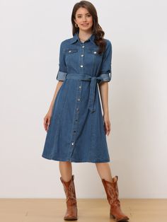 Shop Allegra K for denim button down long sleeve belted classic jean shirt dress you are looking for, get more women's dresses for yourelf. Order now! Free Returns! Jeans Dress Outfit, Denim Shirt Dress Women, Outfits Suit, Jean Shirt Dress, Jean Dresses, Jean Shirt, Jean Dress, Dresses Blue, Denim Shirt Dress