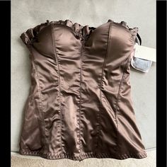 Never Worn - Purchased From A High End Store - Nwt. Straps Can Be Worn Or Removed And Has A Removable Halter Tie As Well. Adjustable Fit With Several Rows Of Hook And Eye. Padded. Really Beautiful Color And Delicate Ruffles. Smoke Free Home. Satin Bustier Top, Leopard Print Cami, Turquoise Tie, Satin Bustier, Floral Cami Top, Cotton Camisole, Red Vest, Spaghetti Strap Tank Top, Lace Camisole