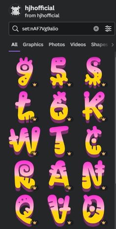 some type of font that is in the shape of letters with different colors and shapes