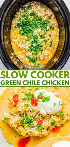 slow cooker chicken enchiladas with salsa and sour cream on the side