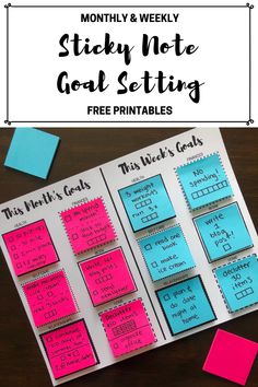 sticky note goal setting with pink and blue notes