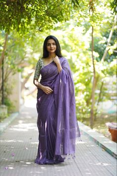 Saree Pose, Plain Sarees, Dark Lavender, Cotton Saree Designs, Set Saree