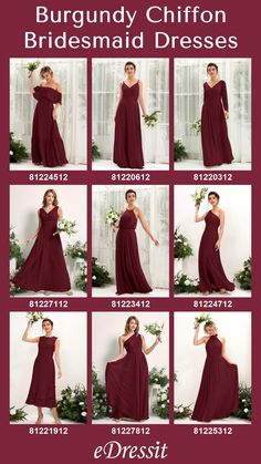 the bridesmaid dresses are all different colors and sizes