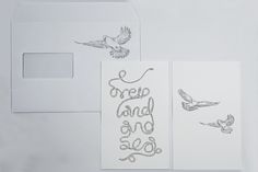 two greeting cards with birds on them next to an envelope that says, keep and sing