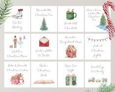 twelve christmas cards with watercolor illustrations on them