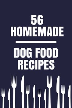 a poster with the words homemade dog food recipes written in white on a dark blue background