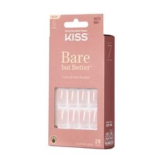 KISS takes the “no makeup” look a step further with new Bare But Better TruNude Chip-Proof Smudge-Proof Ready-To-Wear Fake Nails. Always elegant and timeless, these short square shaped fake nails in style ‘Nudies’ elongate your fingers and look amazing on everyone! Bare but Better false nails flatter every skin tone. Four diverse nude shade choices offer you a perfect match, or go a shade lighter or darker than your natural skin tone. All-in-one nail kit comes with 28 fake nails, pink gel nail g The No Makeup Look, No Makeup Look, Best Press On Nails, Pink Gel Nails, Glossier Pink, Pink Gel, Natural Skin Tone, Nails Now, No Makeup