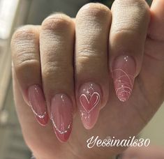 Nails Design With Hearts, Dainty Feminine Nails, Nails Acrylic Pink Heart, Lover Themed Nails Taylor Swift, Wedding Nails Aesthetic, Pink Nail Designs Gel, Feminin Nails, Nude And Pink Nail Designs, Gel Inspo Nails