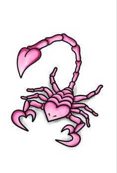 a drawing of a pink scorpion with hearts on it's chest and claws in the shape of a heart