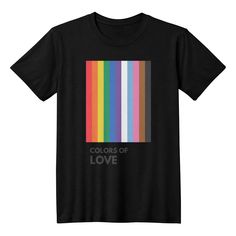 a black t - shirt with the words colors of love printed in rainbows on it