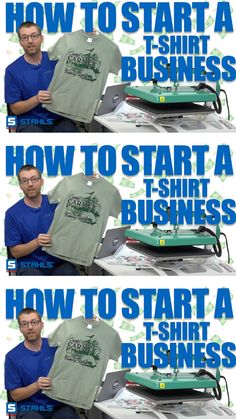 two pictures showing how to start a business and how to start a t - shirt