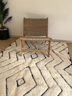 a chair sitting on top of a white rug