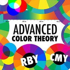 the words advanced color theory are surrounded by colorful circles