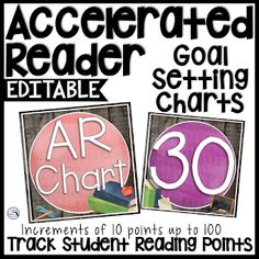 two posters with the words, acccerated reader editable and goal setting chart