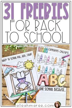 the back to school printables for kids with text overlay that reads 31 freebies