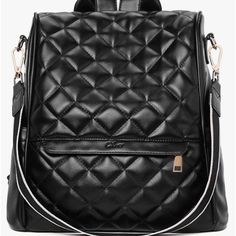 Free Shipping Waterproof Cruelty Free And Vegan Leather 3-Way Wear Looks Great With A Black Puffer Quilted Coat And Adds Flare To Any Outfit! Polyurethane Lining Zipper Closure [High-Quality Material]: Warm Tip: The Long Shoulder Strap Is Made Of Canvas, If You Don't Receive A Detachable Shoulder Strap, Please Contact Us By Email. This Women Backpack Purse Is Made Of High Quality Water Resistant Soft Pu Leather, Metal Accessories And Fabric Lining, Which Is Fashionable And Durable. [Dimensioin & Trendy Black Backpack For Outdoor, Black Quilted School Bag, Waterproof Black Backpack, Black Waterproof Standard Backpack, Everyday Black Waterproof Backpack, Waterproof Black Leather Bags, Everyday Quilted Backpack, Black Waterproof Backpack, Black Bags With Anti-theft Pocket