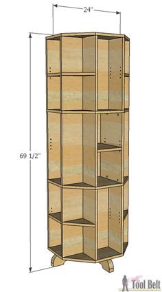 a tall wooden bookcase with shelves on each side and measurements for the bottom shelf