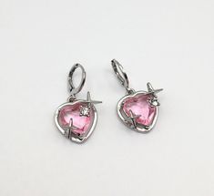 Cute, sparkling, pink of full of personality - these are a stand out pair. Cuff type earrings measuring about 1 inch high including cuff. Cute Pink Hoop Earrings For Valentine's Day, Pink Heart Cut Earrings For Party, Pink Hoop Earrings For Valentine's Day, Pink Heart Crystal Earrings For Valentine's Day, Clip-on Heart Earrings For Valentine's Day, Pink Heart-shaped Crystal Earrings For Valentine's Day, Pink Crystal Earrings For Valentine's Day, Nickel-free Pink Heart Cut Jewelry, Trendy Pink Jewelry For Anniversary