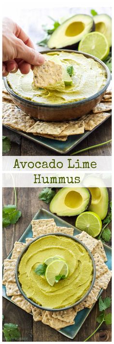 avocado lime hummus in a bowl with tortilla chips on the side