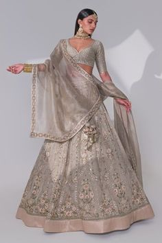 Shop for Taisha Beige Handloom Cotton Organza Floral Crystal Embellished Lehenga Set for Women Online at Aza Fashions Beige Mirror, Beige Lehenga, Embellished Lehenga, Lehenga Top, Mirror Crystal, Organza Lehenga, Gaun Fashion, Lehenga Skirt, Indian Bridal Dress