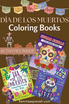 the dia de los muertos coloring books are on display