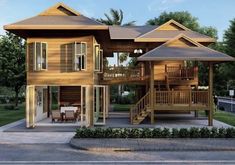 an image of a two story house with porches and balconies on the second floor