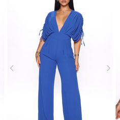 Cute Blue Jumpsuit, Never Used, Size Large Blue Trendy Jumpsuits And Rompers For Party, Blue Jumpsuits And Rompers For Spring Night Out, Blue Casual Jumpsuits And Rompers For Date Night, Casual Blue Jumpsuits And Rompers For Date Night, Blue Jumpsuits And Rompers For Date Night In Spring, Blue Jumpsuit, Kimono Sleeves, Blue Jumpsuits, Review Fashion