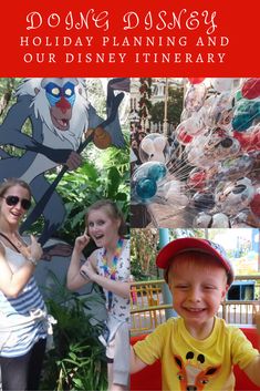 two children and an adult are posing for a photo in front of disney's holiday planning and our disney itinerary