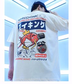 Fish Embroidery, Funny Fish, Japanese Tshirt, Women Graphic, Streetwear Hip Hop, Streetwear T Shirt, Japanese Kanji, Shirt Design Inspiration, Japan Style