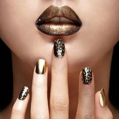 Leopard Nail Art, Metallic Nails Design, Metallic Nail Art, Chrome Nails Designs, Gold Nail Designs, Leopard Print Nails, Colorful Nails, Nail Polish Trends, Her Nails