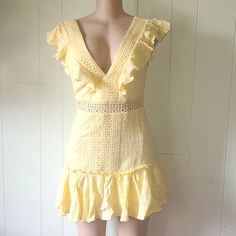 New With Tags Summer Dress With Lace Trim For Date Night, Summer Dresses With Lace Trim For Date Night, Yellow Lace Trim Dress For Vacation, Yellow Dress, Dress Collection, Mini Dress, Womens Dresses, Tags, Yellow