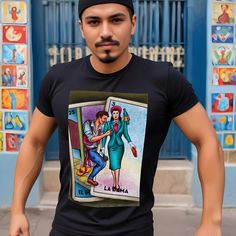 Mexican Loteria  printed black T-shirt. These shirts are professionally silk screened. The soft and durable cotton and amazing print are very long lasting. Ideal for any occasion. Very unique tee shirt Sizes Small (S) Medium (M) Large (L) Extra Large (XL) XXL (2XL) Delivery in  10 days Materials 100% Cotton Black Graphic Tee With Printing, Black Printed Graphic Tee Shirt, Black Shirt With Custom Print For Fan Merchandise, Black Shirt With Custom Print For Fans, Black Short Sleeve Printed T-shirt, Black Printed Short Sleeve T-shirt, Mexican Bingo, Mexican Loteria, Loteria Cards