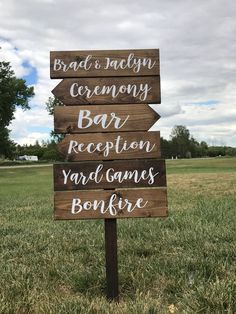 a wooden sign that says bar reception yard games bonfire and bacon is baby's croony bar reception yard games bonfire