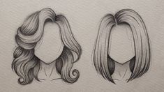 two drawings of wigs with long hair