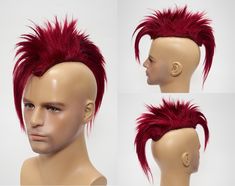 Feathered Mohawk Headpiece - Spiked Warrior Mohican Wig, Red and Burgundy Cyber Punk Goth Headpiece, Mystic Mohawk Style Products informations * Made with premium quality human hair. * With clips to clip into the hair or without clips to glue it to the bold / shaved head. (With special glue) * Price will vary with clips and without. * Colours - Burgundy dark red * Around 10 - 12 inches long and around 2. 2.5 inches width. ( Also available with different size ) * The length of the hair is 5-10 in Spike Mohawk, Mohawk Headpiece, Goth Headpiece, Hair With Clips, Red Mohawk, Feather Mohawk, Mohawk Warrior, Mohawk Styles, Shaved Head