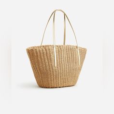 Meet The Tote Of The Season. - Our Woven Straw Style Is Perfect For Taking Everywherefrom The Farmer's Market To Your Next Beach Vacation. Roomy And Refined, It Features Slim Leather Straps And An Updated Shape That's Flared At The Opening For A Modern Look. Straw. 11 1/2"H X 23"W X 8"D; 11" Handle Drop. Chic Tan Straw Shopping Bag, Chic Tan Straw Bag For Shopping, Gold Straw Tote Bag, Leopard Print Tote, Plaid Tote, Italian Bags, Blue Tote Bag, Structured Bag, White Tote Bag