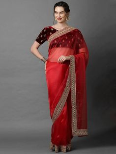 Bridesmaid Sarees, Embellished Saree, One Minute Saree, Maroon Saree, Floral Print Sarees, Bridesmaid Saree, Indian Designer Sarees, Organza Blouse, Maroon Blouse