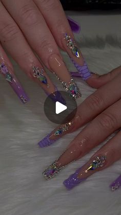 Karina Rodriguez on Instagram: "Omg💜please 
Crystals from @karina_rhinestonez 
#fresnonails #559nails #nailart #lasrodrigueznaillounge #naildesign #blingnails #nailaddict #nailporn #longnails #longnails #nails #uñas #uñasacrilicas #acrylicnails #nailoftheday" Beauty Nails Design, Uñas Acrilicas, Nails Design, Beauty Nails, Acrylic Nails