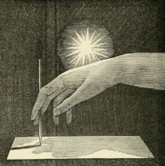 a drawing of a hand reaching for a piece of paper with a pen in it