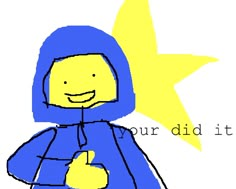 a drawing of a person giving the thumbs up sign in front of a yellow star